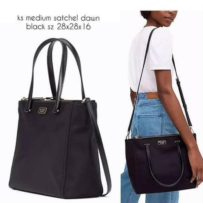 Barang Bagus tas Kate spade medium satchel dawn black nylon alyse PROMO