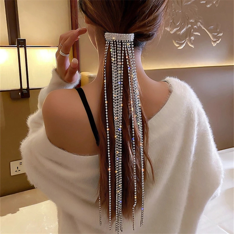 Berlian Imitasi Jepit Rambut Korea Ins Penuh Karet Rambut Temperamen Panjang Flash Kotor Dikepang Berlian Rumbai Headdres