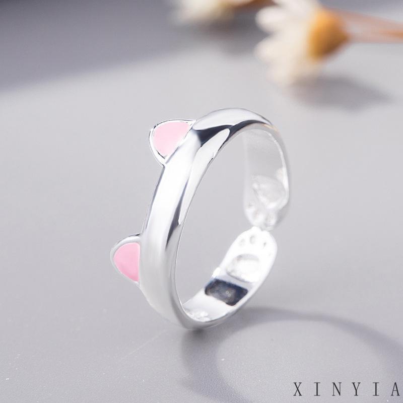 【Bayar di tempat】Cincin Model Terbuka Desain Telinga Kucing Lucu Gaya Simple Adjustable Untuk Wanita