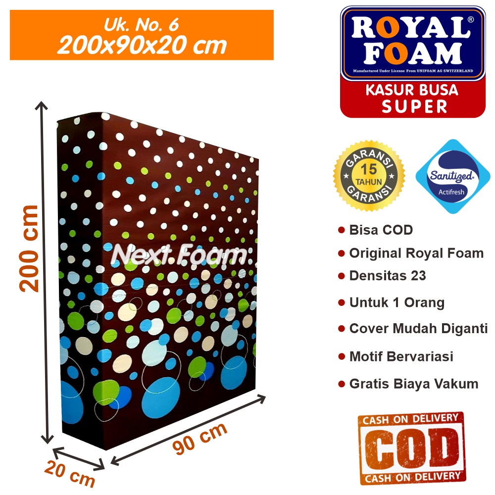 Kasur Busa Royal Foam Ukuran No 6 200x90x20 cm Tebal 20 cm D23 ORIGINAL Garansi 15 Tahun