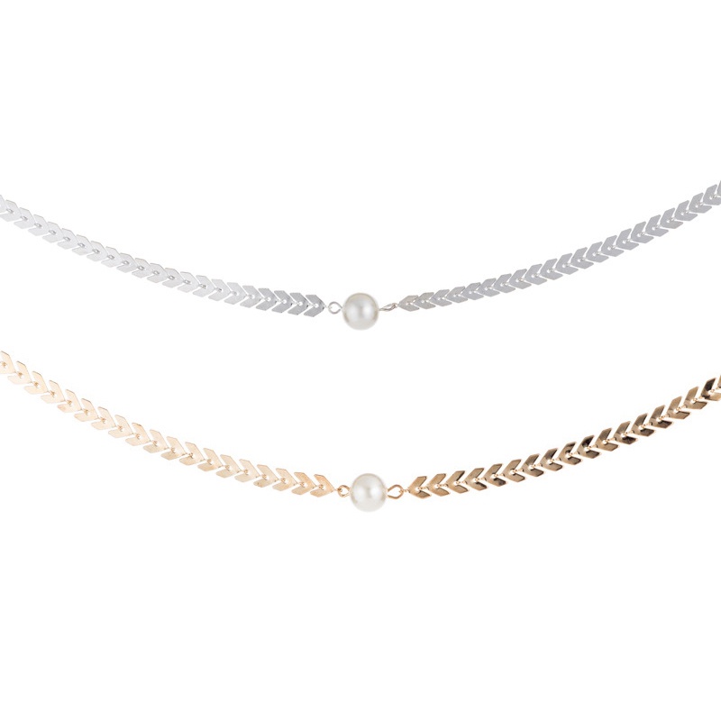 Kalung Choker Rantai Klavikula Hias Mutiara Sequin Tulang Ikan Gaya Korea Untuk Wanita