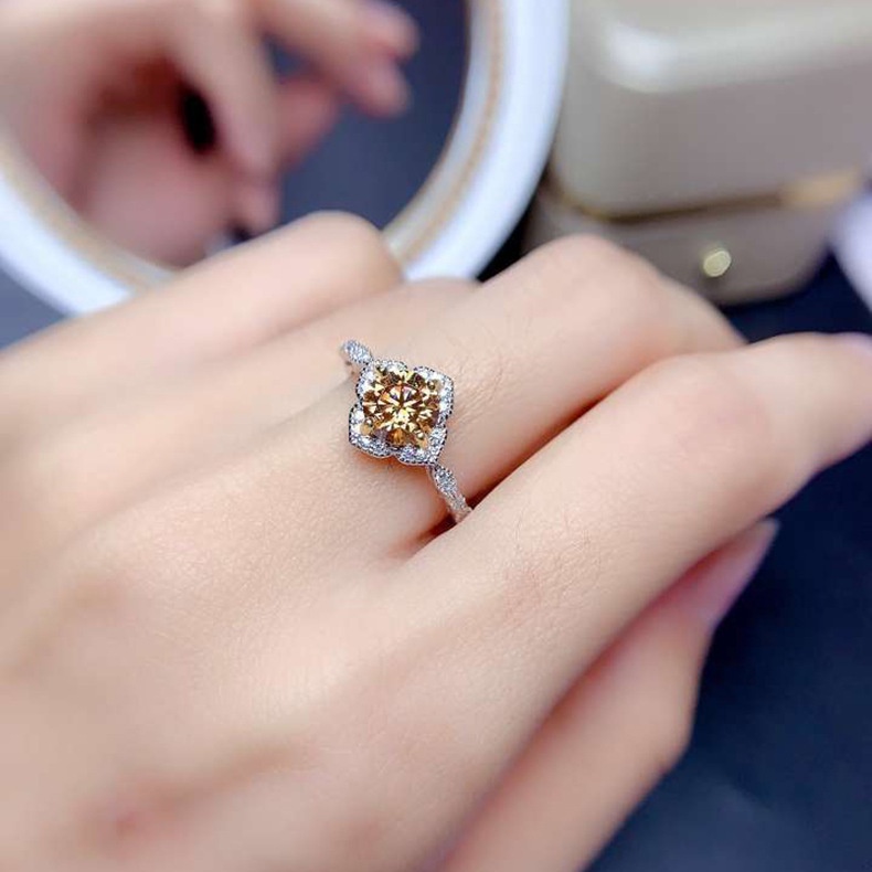 Cincin Sederhana Batu Permata Kuning Perak Wanita 925