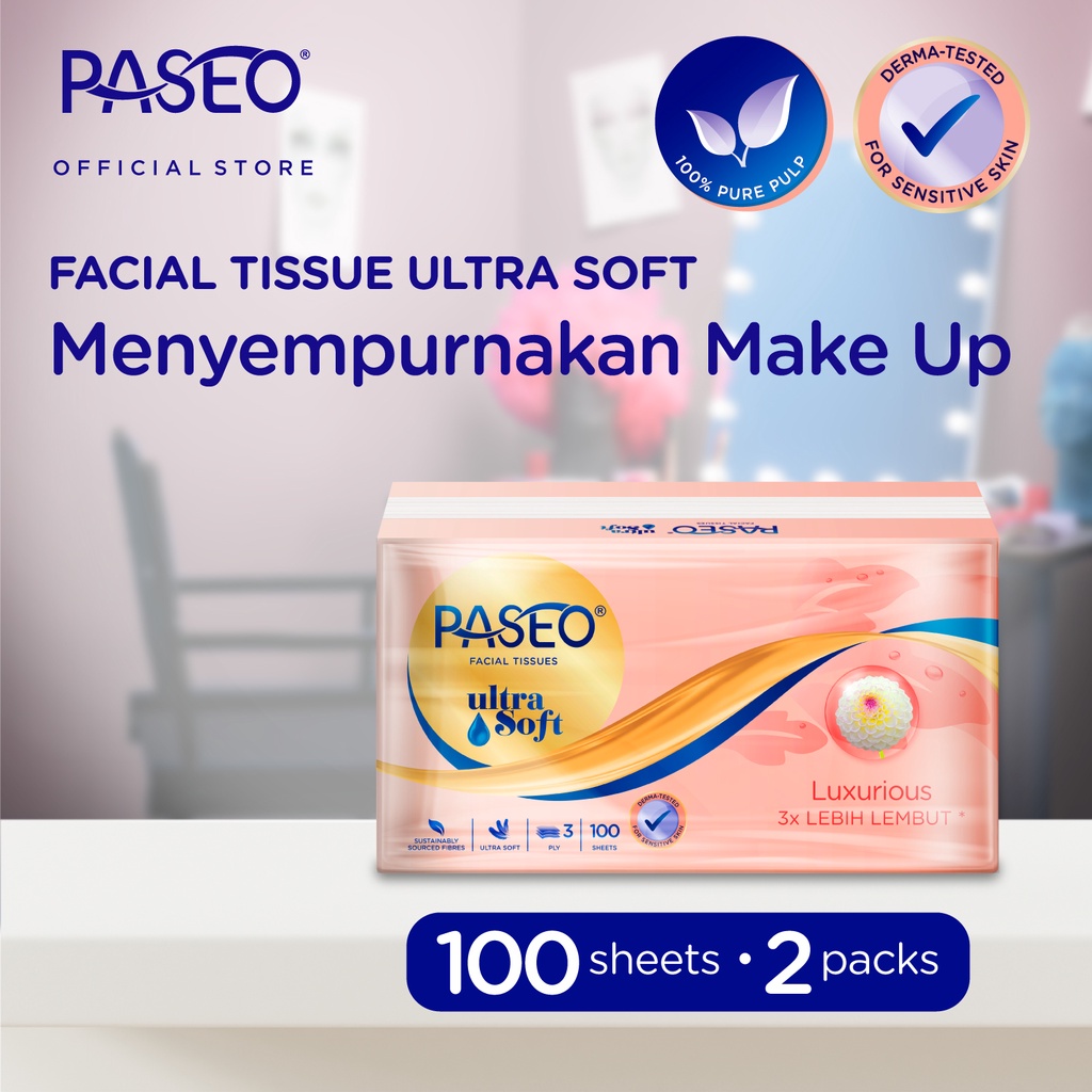 Paseo Ultra Soft Tissue Wajah Soft Pack 100 Sheets x2