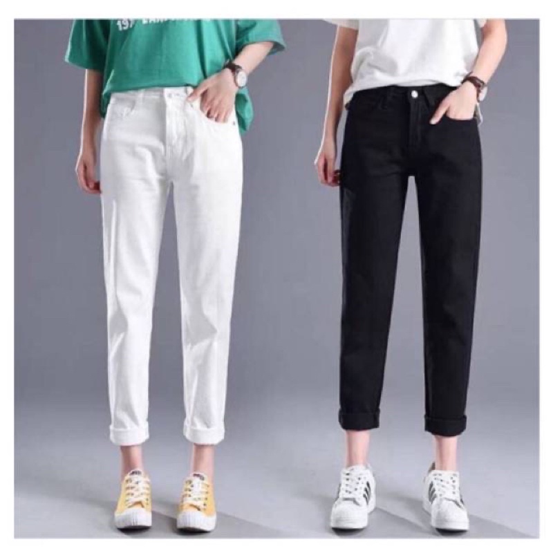 Sevins - Highwaist boyfriend jeans black dan putih/ boyfriend jeans