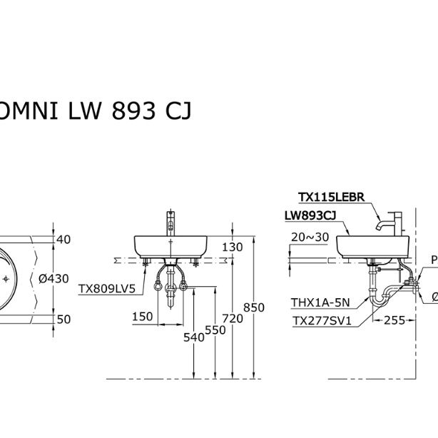 T.Lillie - Complete Set Wastafel Toto Lw 893 Cj W/F Putih (Kran Dingin Tx122Lesn)