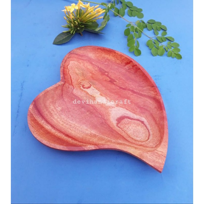 piring kayu/piring makan/piring saji love/wadah saji Love kayu mahoni(M)