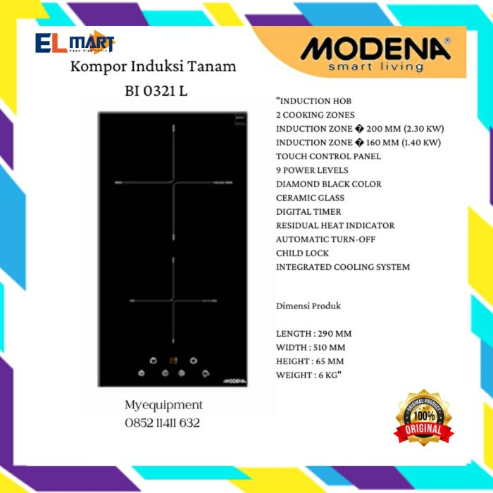 Kompor Induksi Modena Tanam 2 Tungku BI 0321L 0321 Induction Hob 30cm