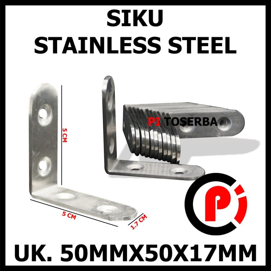 Plat Siku L Bahan Stainless Steel Ukuran 5 x 5 x 1.7 cm