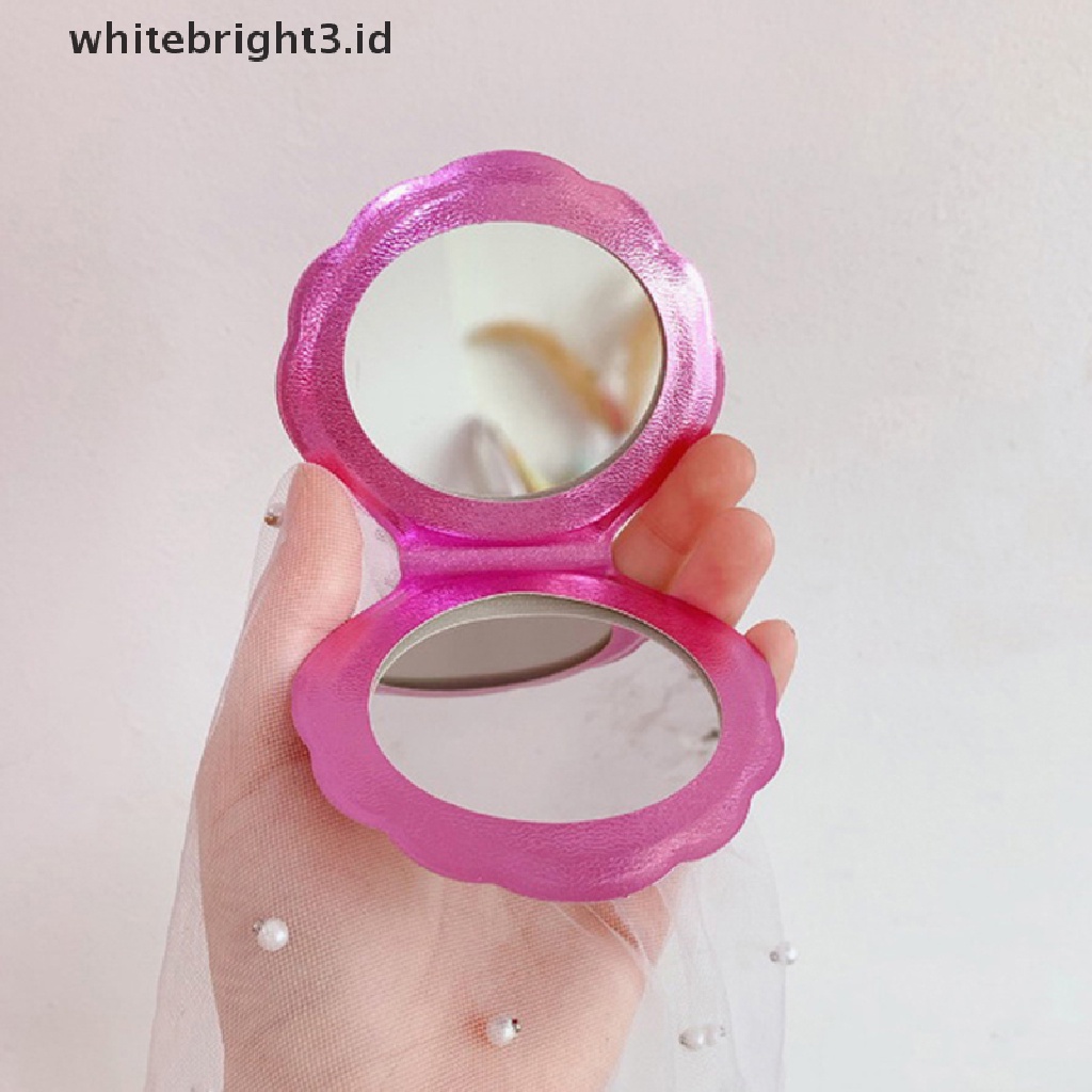 (whitebright3.id) Cermin Kosmetik / Makeup Dua Sisi Bentuk Kerang Laut Bahan Kulit PU