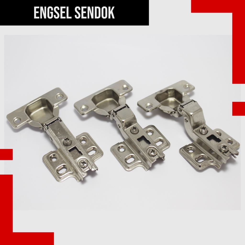 1 Set Engsel Sendok Biasa / Non Hidrolik (2 pcs) - Engsel Sendok Tipe Lurus - Setengah Bengkok - Ful