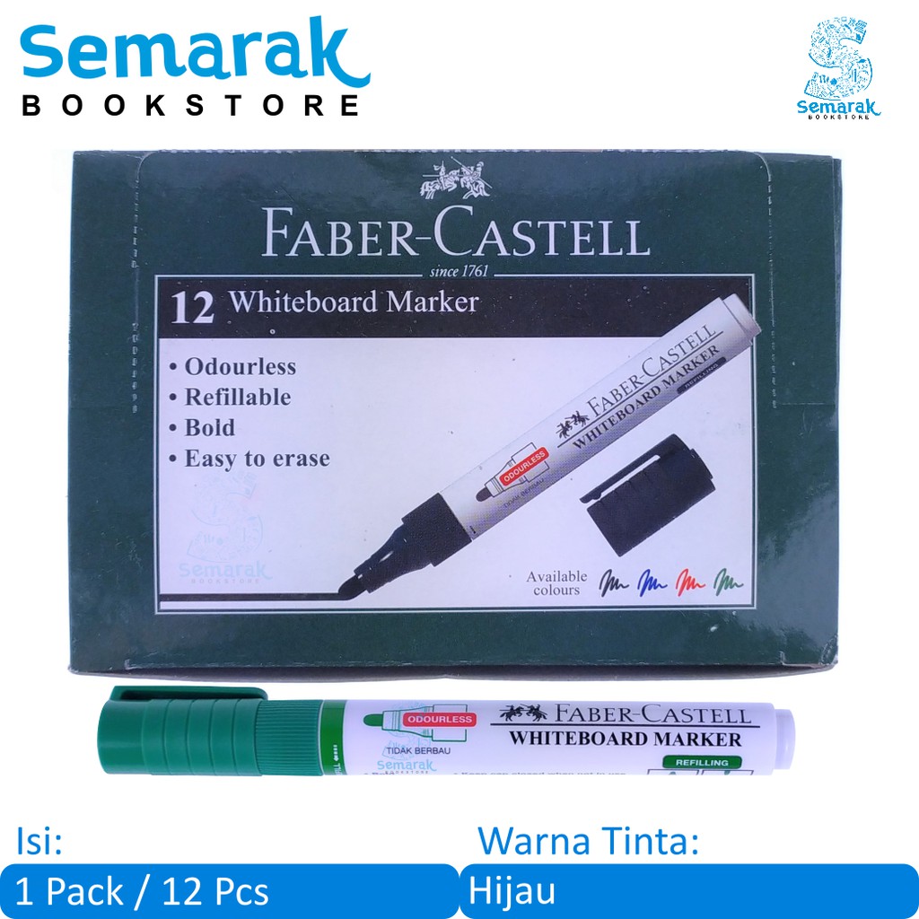

Spidol Papan Tulis Dapat Dihapus Faber Castell Eco Whiteboard Marker - Hijau [1 Pack / 12 Pcs]
