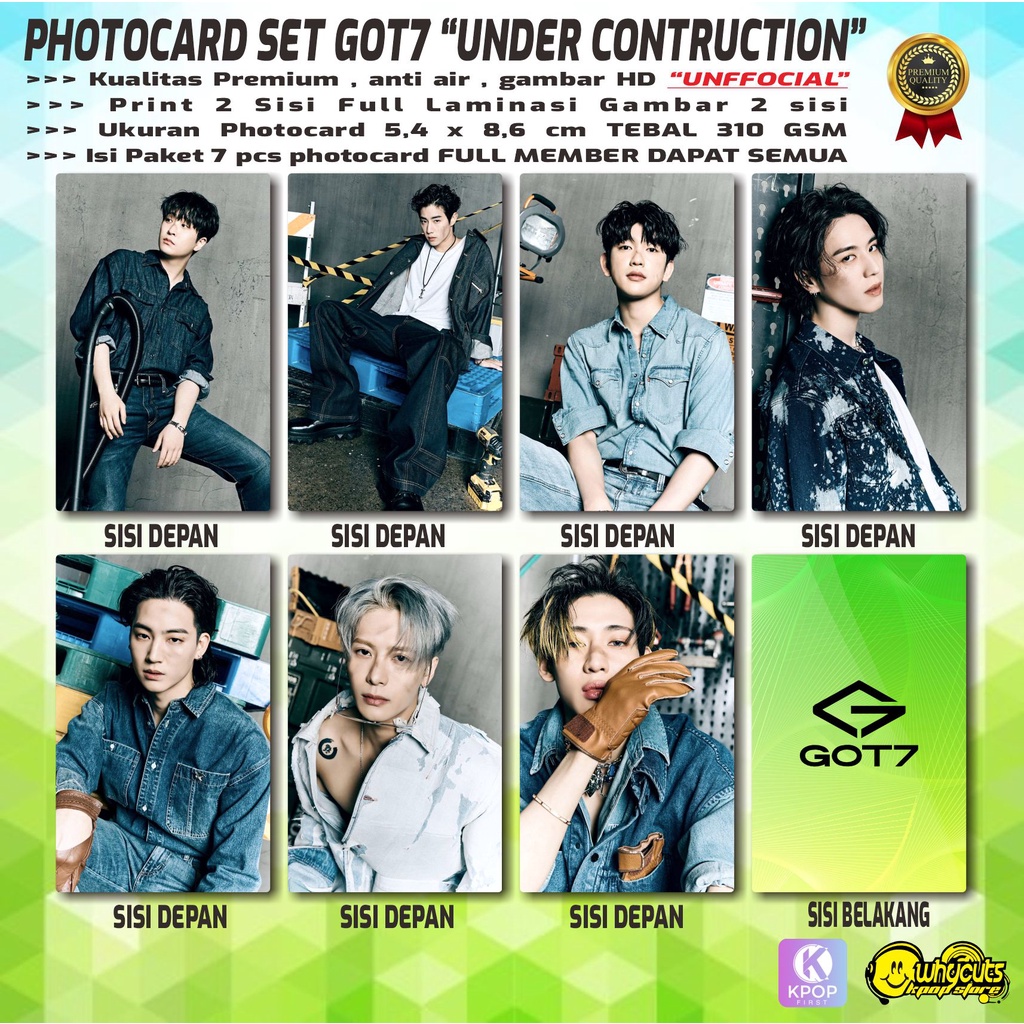 PHOTOCARD FULL SET PC KPOP PREMIUM GOT7  UNDER CONTRUCTION / PRINT 2 SISI / FULL LAMINASI GLOSSY / ANTI AIR DAN TIDAK LUNTUR