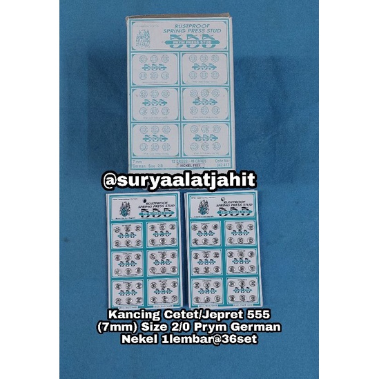 Kancing jepret 555 (7mm) Size 2/0 Prym Nekel @1lbr =rp.8.500/36set