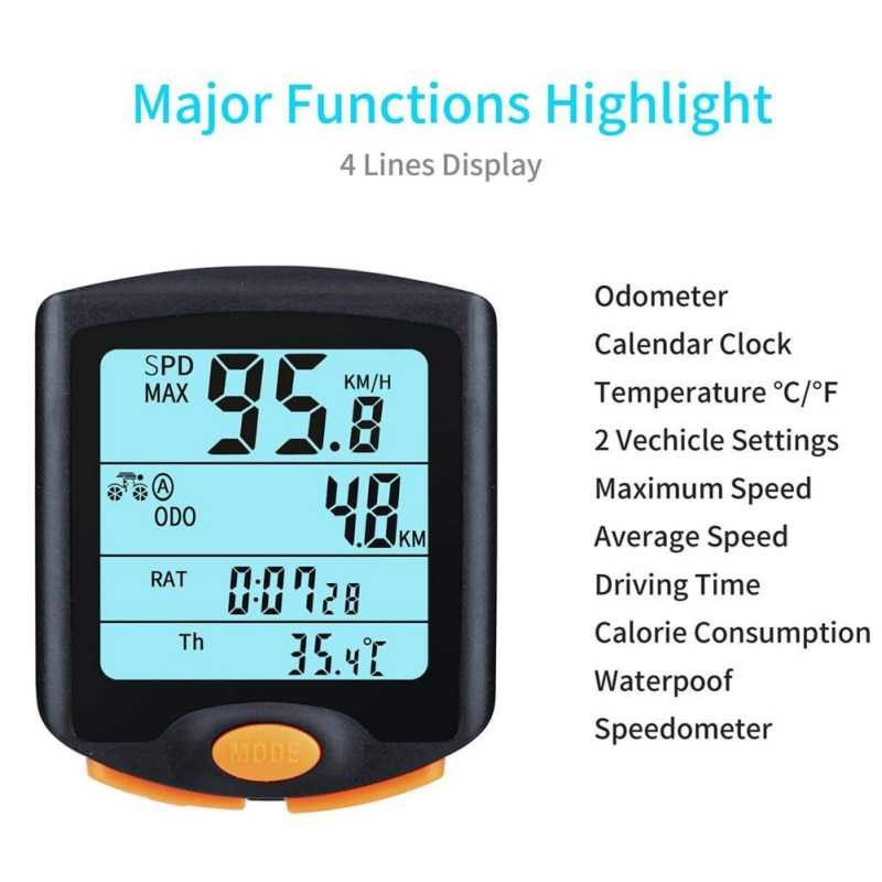 Speedometer Sepeda Wireless Digital LCD  Odometer LED Waterproof Anti Air Debu Gowes Malam Hujan