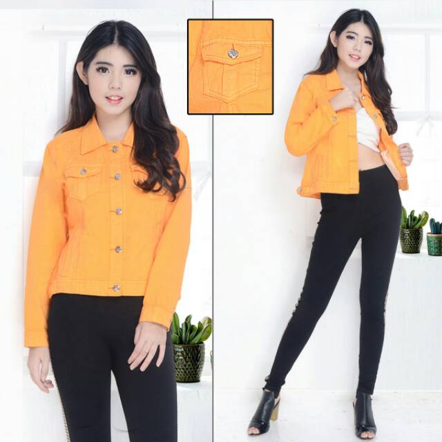 MC girl Jaket Jeans Warna Orange