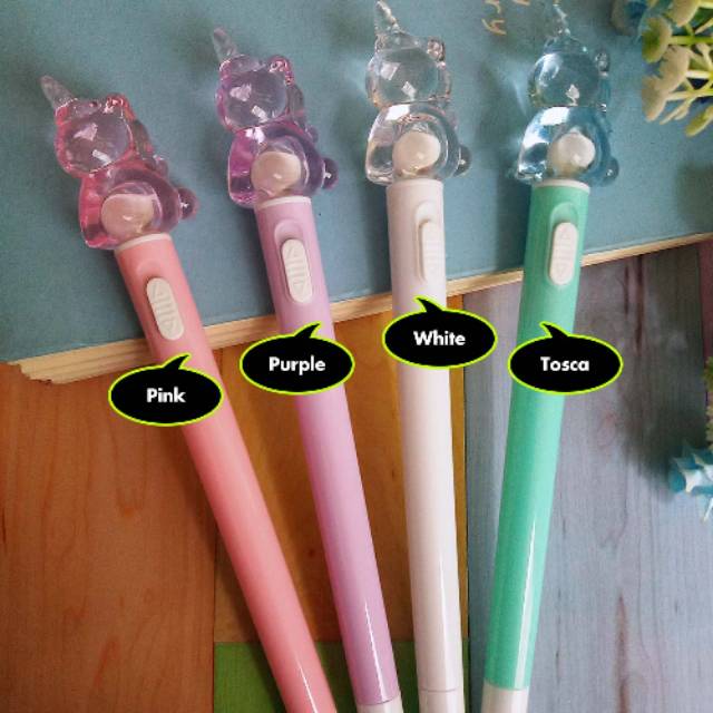 

Pulpen Lampu LED Unicorn Bening / Pulpen Lampu Warna Warni