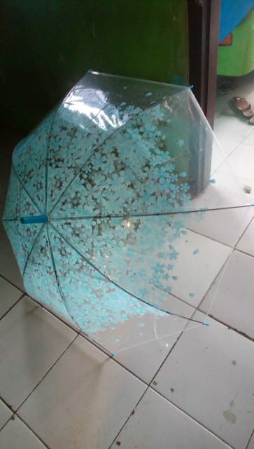 Payung Transparan/payung Tongkat/bening/payung Motif Bunga