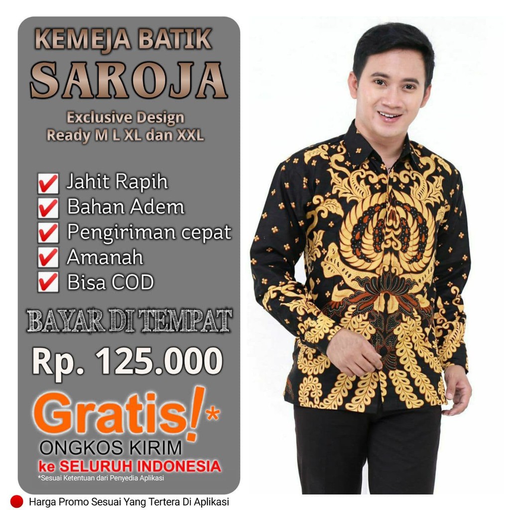 SAROJA BATIK Kemeja Lengan Panjang Kemeja Batik Seragam Kantor  Motif Gurita Kuning