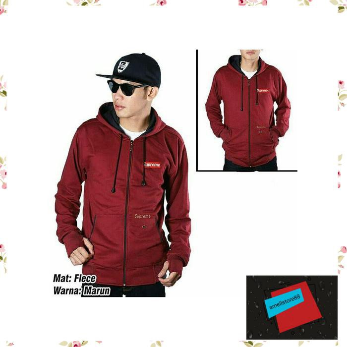 Jaket Pria parasut parka gunung Supreme bordir zipper maroon IU117