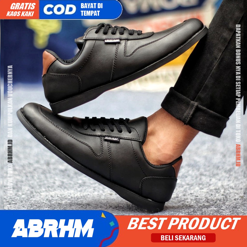 ABRHM x COSENZA Sepatu Pantofel Formal Casual Nikah Hitam Pria Kulit Pu Kerja Kantor