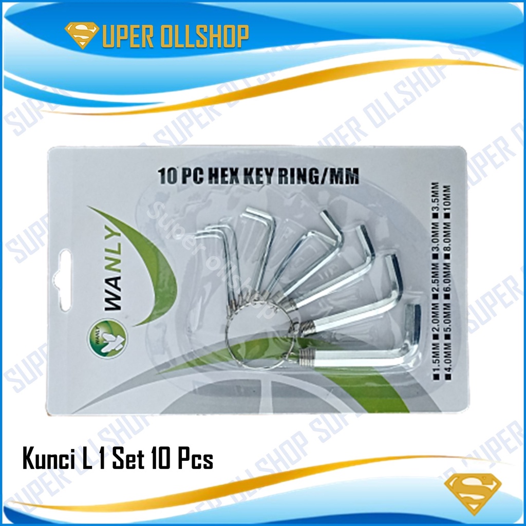 Kunci L Set 10 Pcs Hex Plat Hexagonal Key Wrench Chrome Kecil