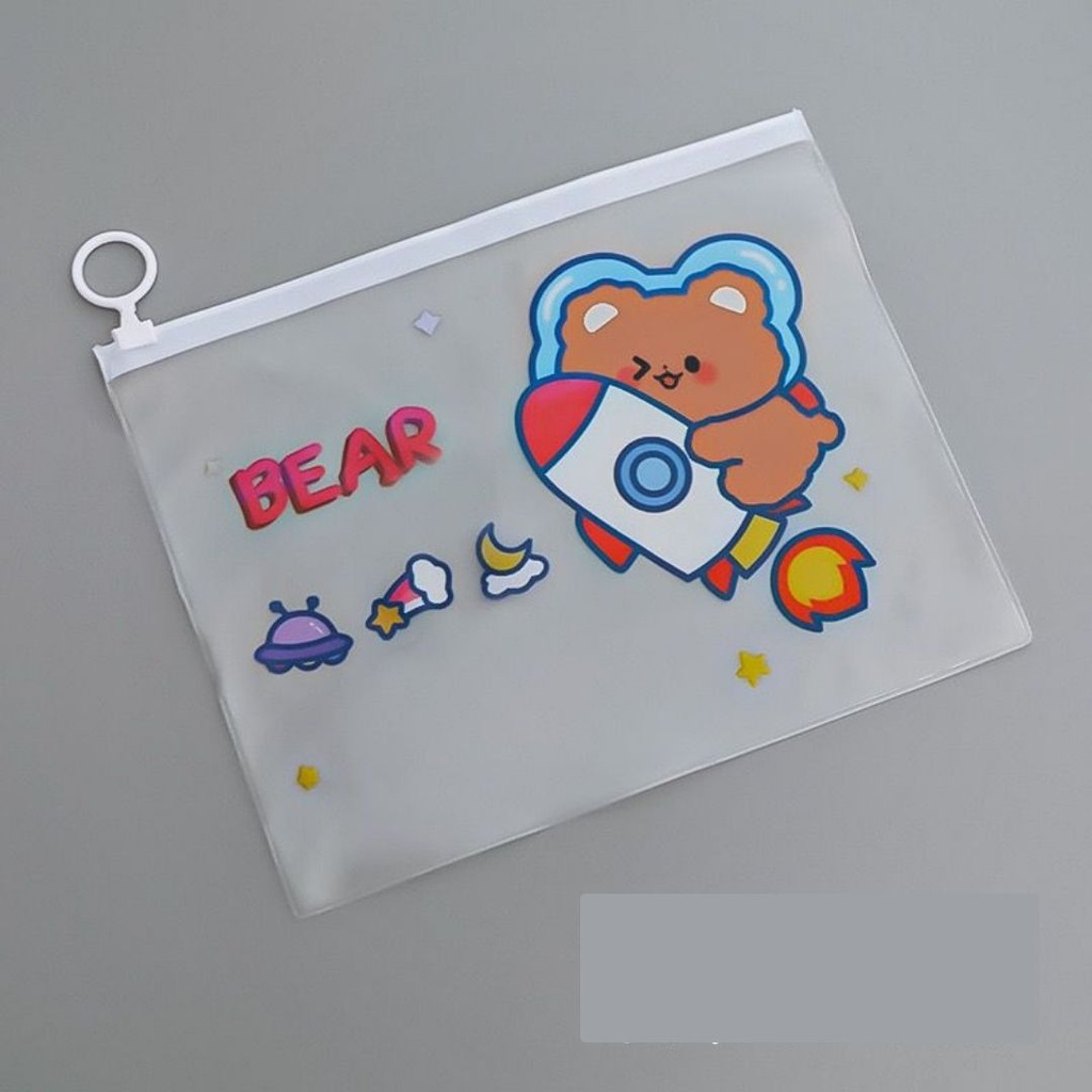 MURMURE.ID | ZIPPER BAG TRANSPARAN MOTIF LUCU BUNGA AVOCADO PISANG KOREA TEMPAT PENSIL-SPACE-BEAR