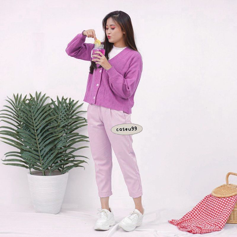 berlin pink ankle baggy pants celana karet cewek perempuan rumah santai celana 3/4 panjang atas mata kaki