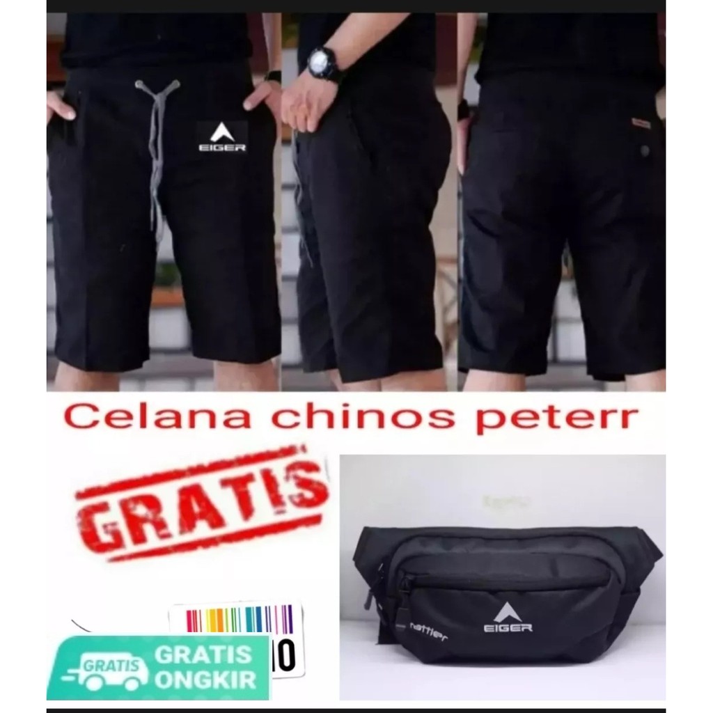 [ HANYA DISHOPEE ] Celana Pendek FREE TAS Santai Pria Pinggang Karet celana chino FREE TAS