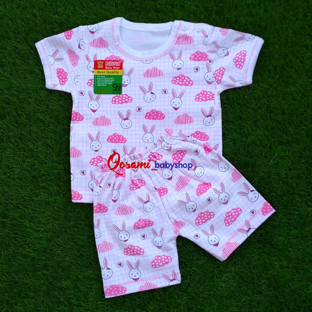 BABYFUN  ( 1 Setel ) Cewek Setelan Oblong Kancing Pendek Bayi  Motif Full Print Newborn 0 - 4 Bulan SNI