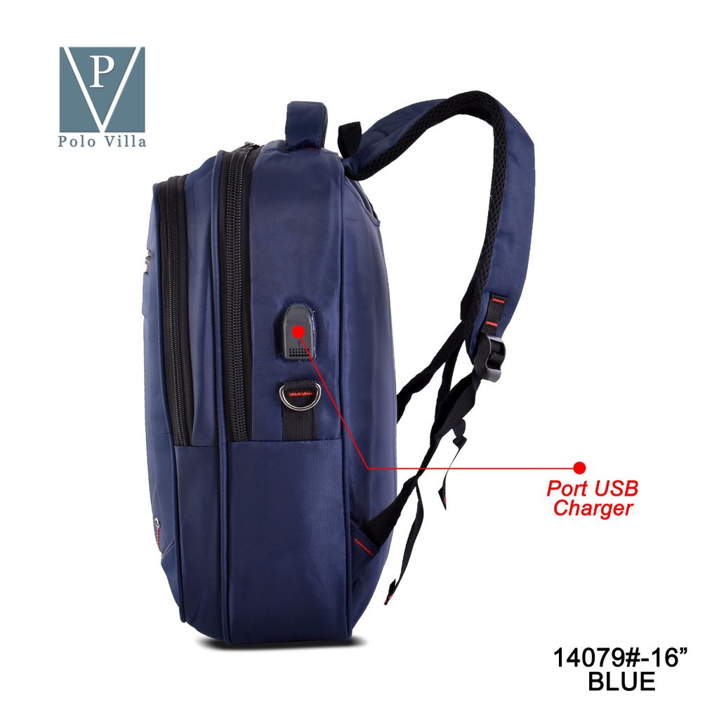 (RF) Tas MultiFungsi Polo Villa 14079 Tas Sekolah Laptop Kerja  (Free Rain Cover+Extension USB)