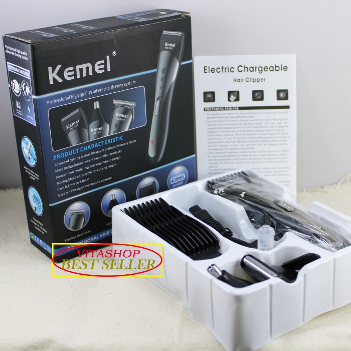 KEMEI KM-1407 GRATIS PISAU CUKUR MANUAL ALAT CUKUR RAMBUT 3 IN 1