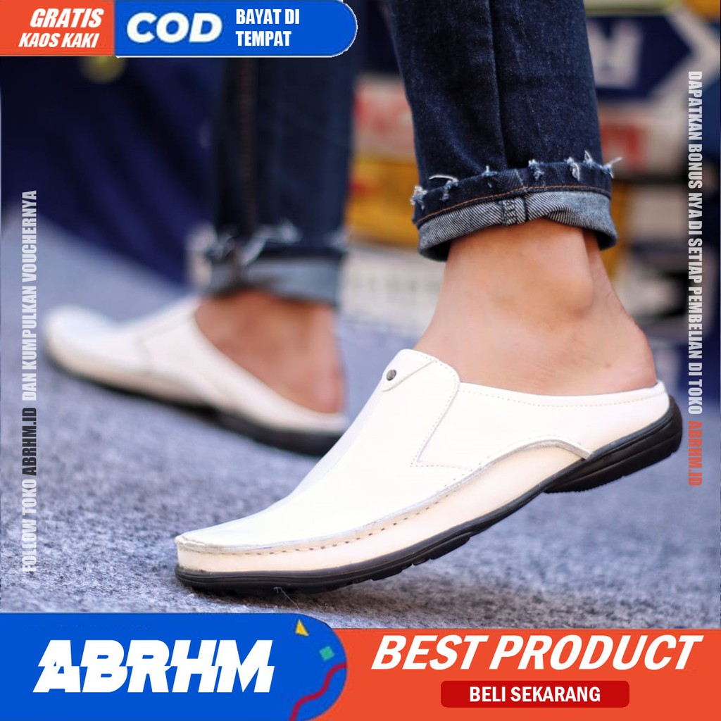 ABRHM x Sandal Slide Pria Sandal Slop Pria Kulit Asli Sendal Selop Cowok / Cowo Ori Keren Kekinian