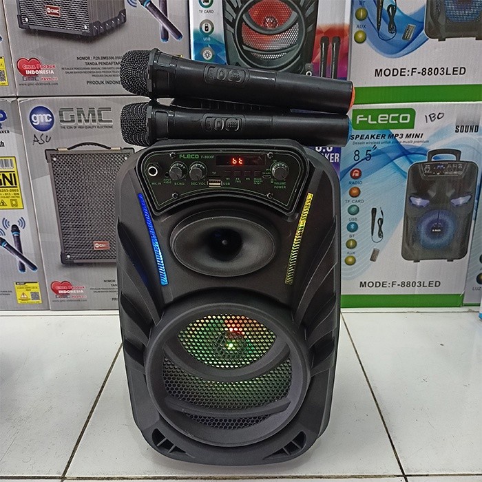 Speaker Bluetooth Karaoke Fleco F-8606F / Speaker Fleco 8,5 Inch Gratis Mic Wireles 2pcs