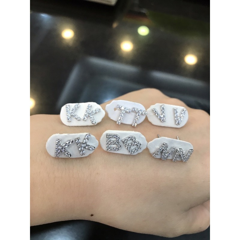 Anting giwang huruf emas putih asli kadar 375