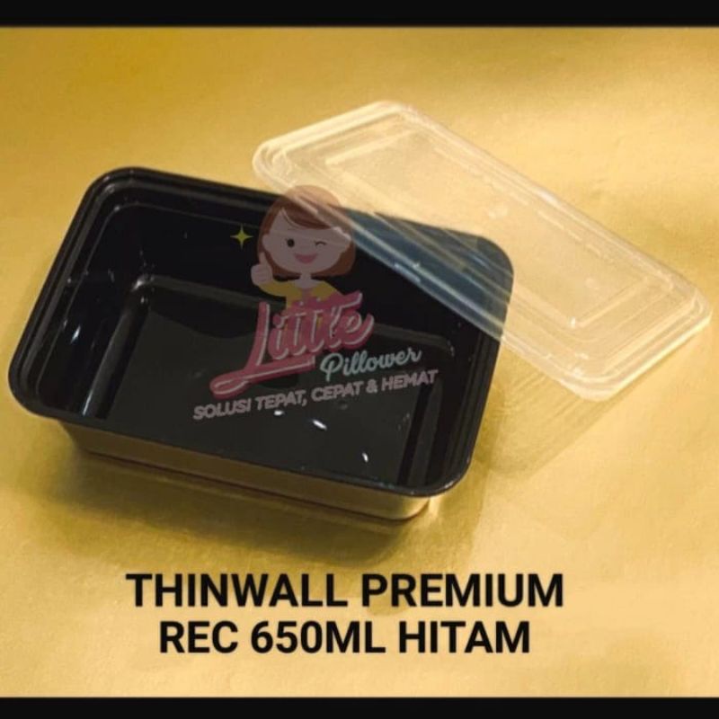 Thinwall PREMIUM 650ml HITAM - Lunch Box Kotak Makan Plastik Tebal