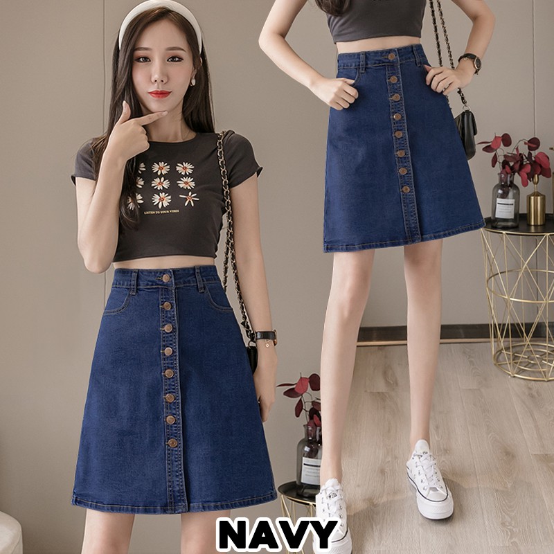 KARAKOREA 6155 Sunmi Denim Skirt Rok Jeans Rok Midi Rok Denim/Rok jeans wanita/Rok Jeans Korea/Rok wanita/Rok Pendek