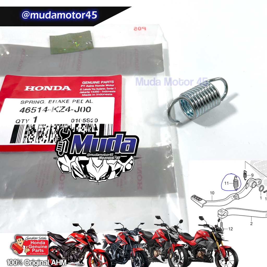 PER PEDAL REM BELAKANG CB150R V1-V4 46514-KZ4-J00 K15 SPRING PIJAKAN KAKI KANAN OLD NEW CB 150 R STR