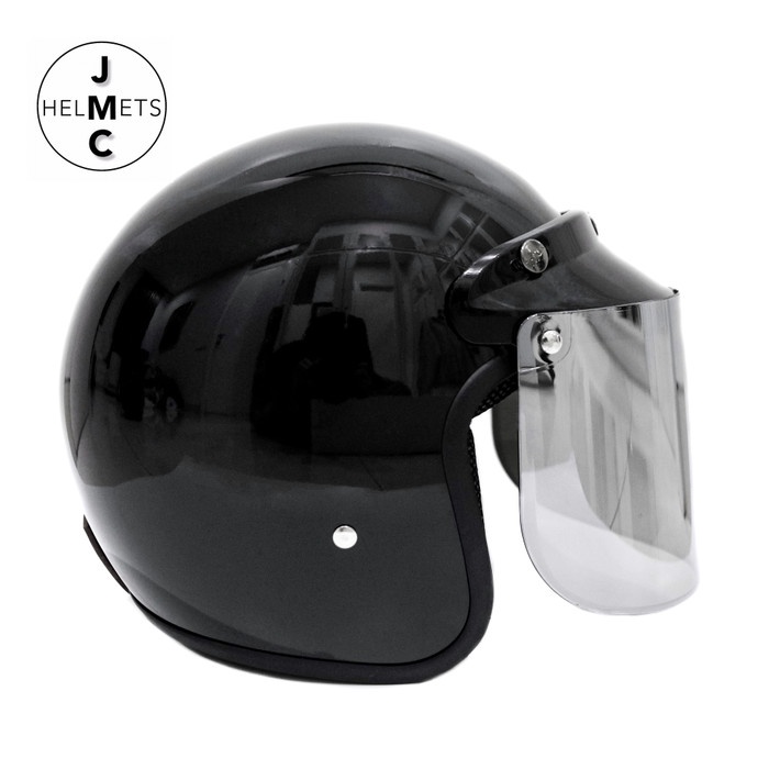 Helm Bogo Retro Kaca Datar Polos Hitam SNI