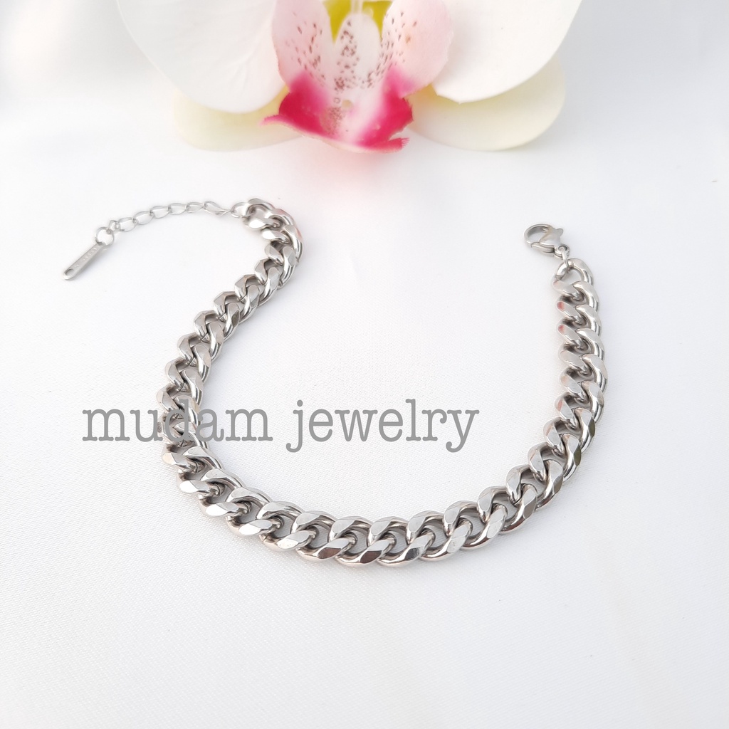 Gelang Tangan Untuk Pria dan Wanita Rantai Lebar 0,8cm Titanium Model Polos