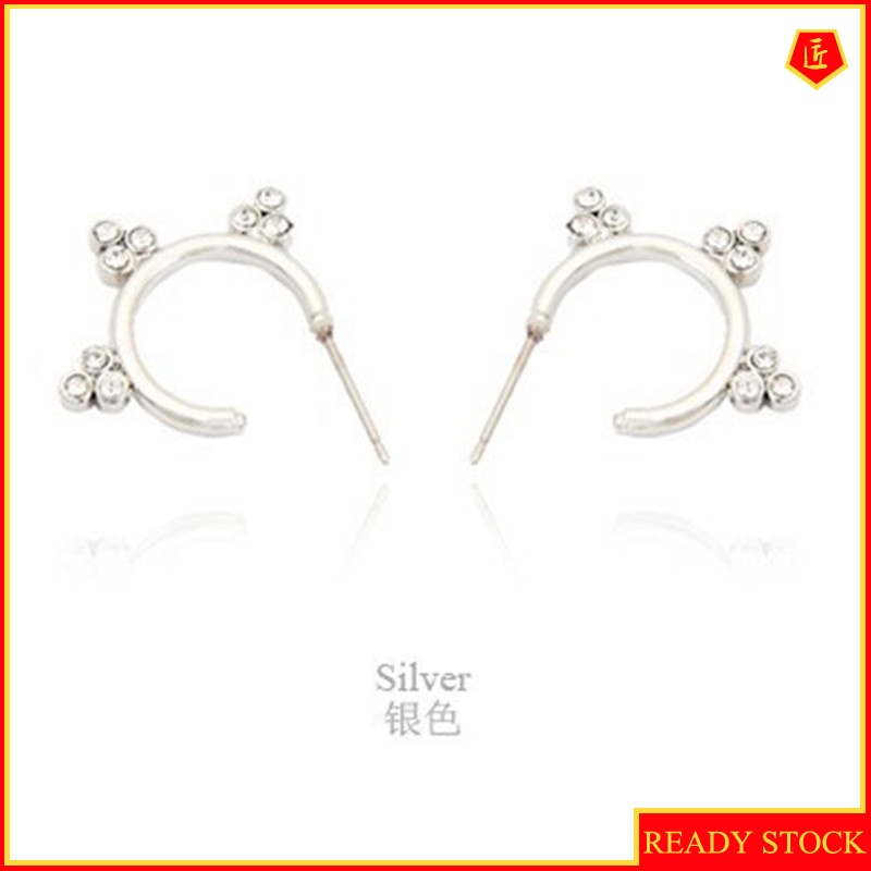 [Ready Stock]Minimalist Creative Silver Clover Circle Ear Studies