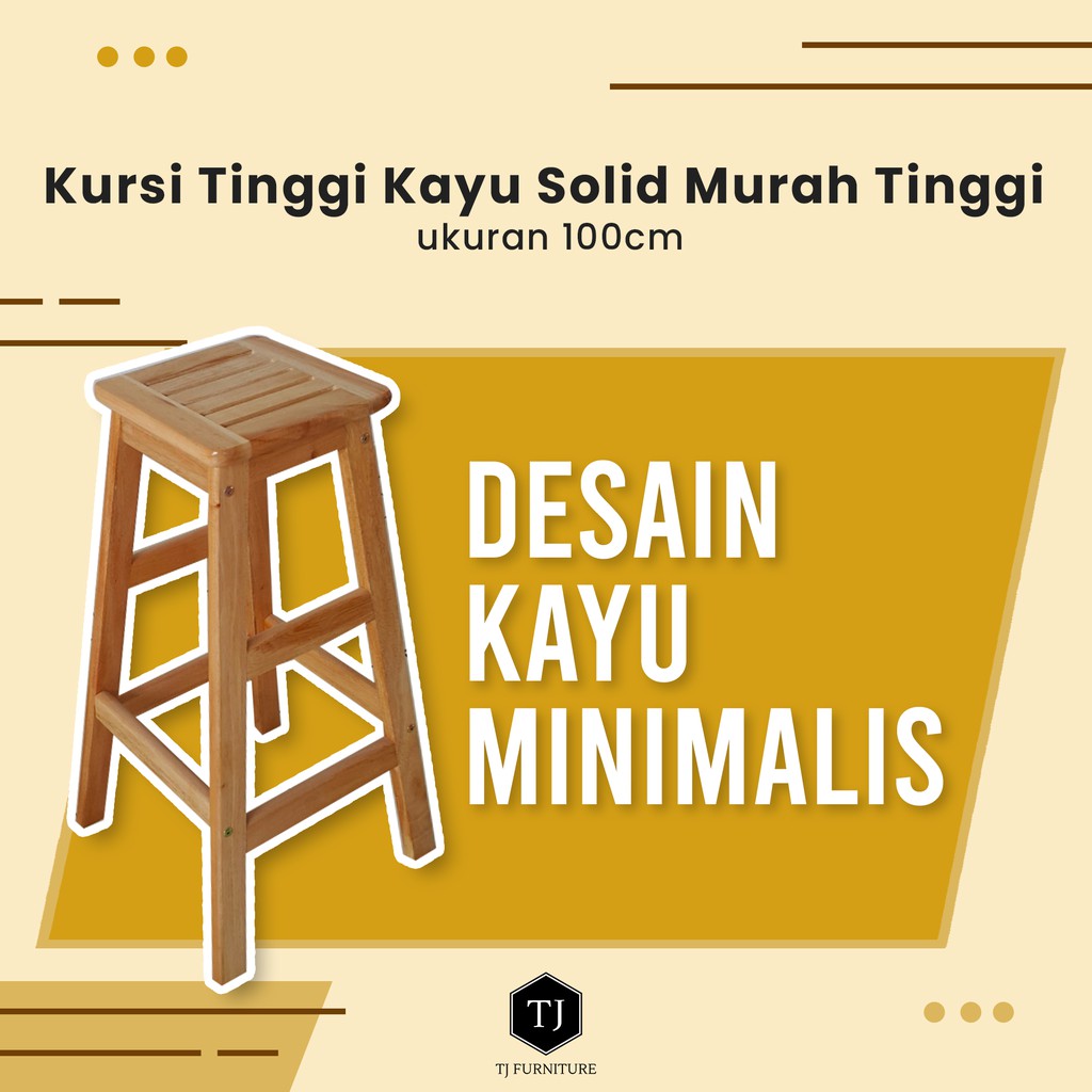 Kursi tinggi kayu solid murah tinggi ukuran 100cm