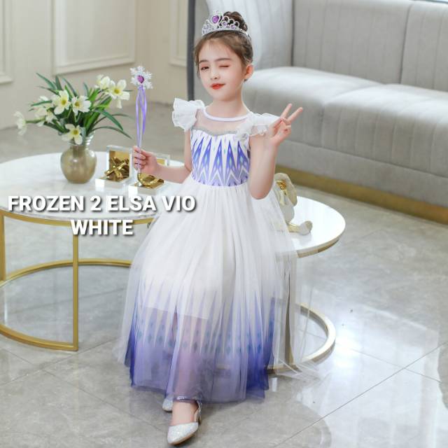 FROZEN 2 ELSA VIO WHITE / DRESS PRINCESS ANAK PEREMPUAN IMPORT / BAJU PESTA PUTIH