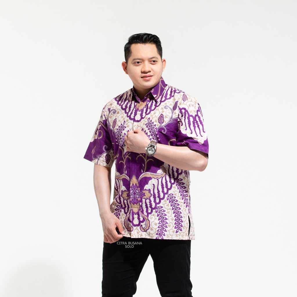 ARJUNO UNGU PENDEK Kemeja Batik Pria Full Furing Bahan Katun Primisima