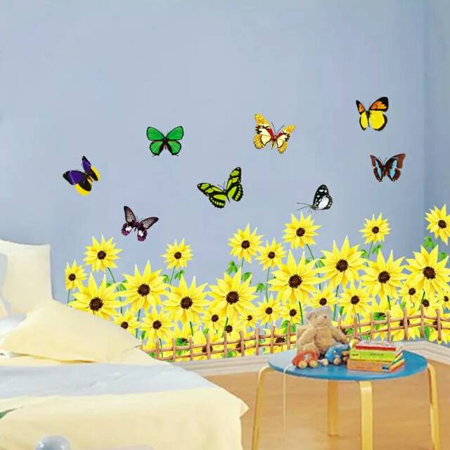 RELIZA WALL STICKER / STIKER DINDING BUNGA MATAHARI RUMPUT PAGAR SUN FLOWERS JM8277