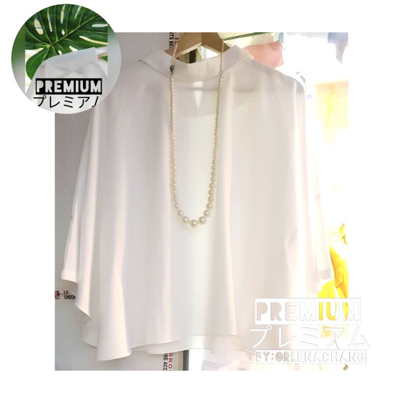 PREMIUM Blus putih polos wanita kimono sabrina neck