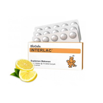 Interlac 30tablet Suplemen Makanan Vitamin Anak Kunyah Rasa Strawberry Jeruk Vitamin C Interlak