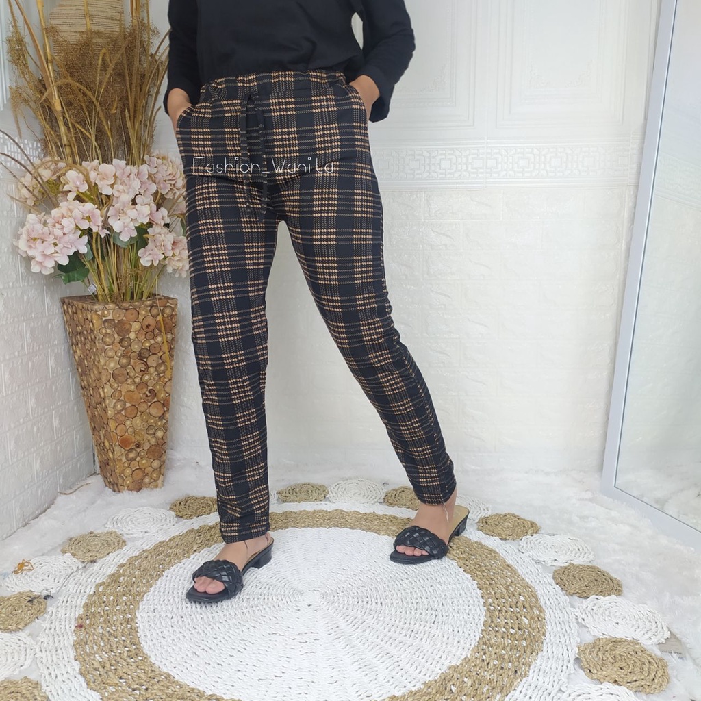 (FASHION_WANITA) CELANA DOTTY MOTIF KOTAK-KOTAK/CELANA TARTAN KOREAN STYLE