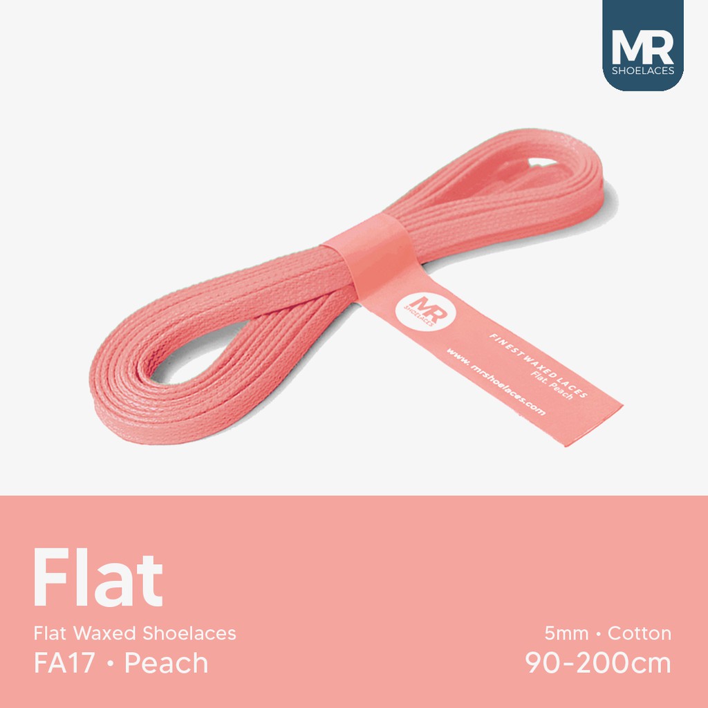 MR Shoelaces FA17 Peach - Tali Sepatu Lilin 5mm Gepeng Flat Pipih (Waxed Laces) 90cm 100cm 120cm 150cm 200cm - Premium Shoelace