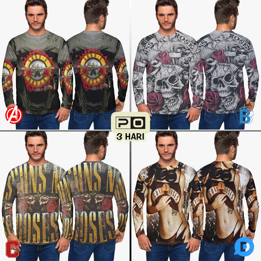 Kaos Tangan Panjang Guns N Roses Band SKU-7434106614640 Tshirt Fullprint Bahan Polyester Jersey