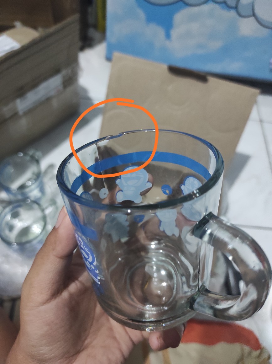 Set 6 Pcs - Cangkir Kaca Doraemon - Mug Set - Elegan Terlaris Termurah - Promo Diskon